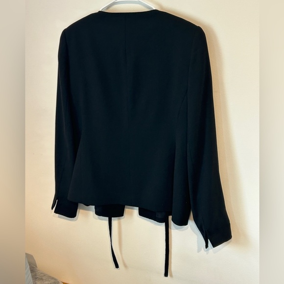 Doncaster Blazer Jacket Women’s Size 14 Black 100% Wool Suede Accent Tie Strap - Picture 4 of 9
